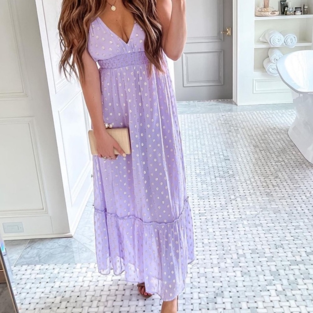 En Creme detailed smocked maxi dress - purple